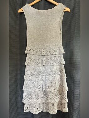 Sleeveless Tiered Lace Knit Dress - Light Gray